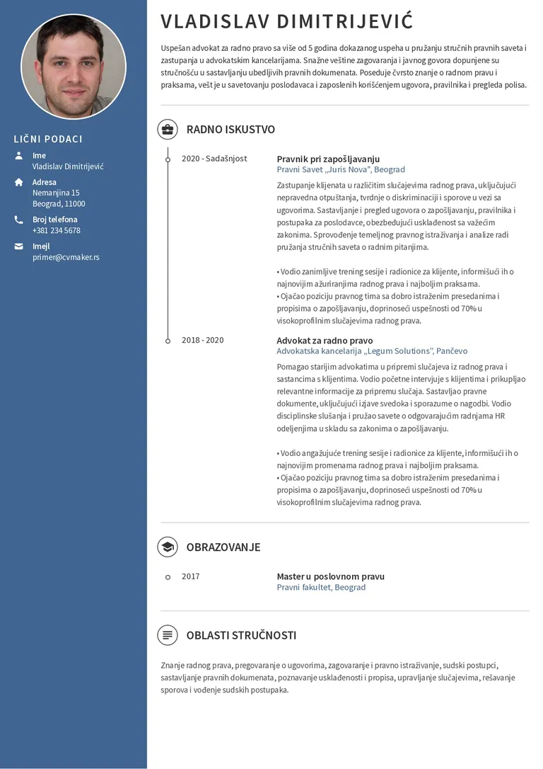 Primer CV-ja prilagođenog ATS sistemima za advokata