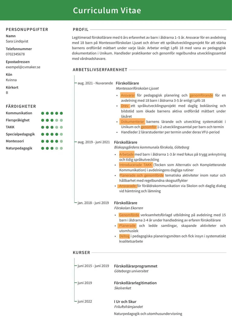 Exempel på ATS-anpassade CV:n Cambridge