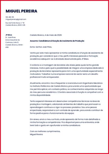 Exemplo carta de apresentação michigan vermelho