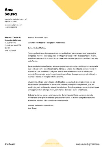 Exemplo carta de apresentação yale amarelo