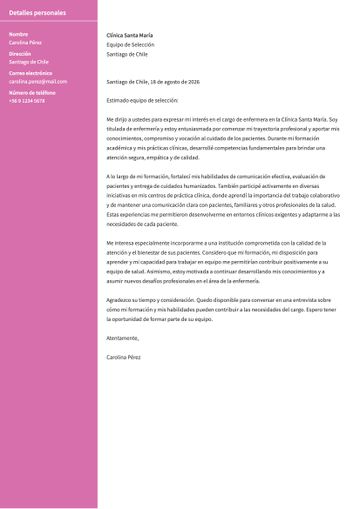 Ejemplo de carta de presentación para enfermería