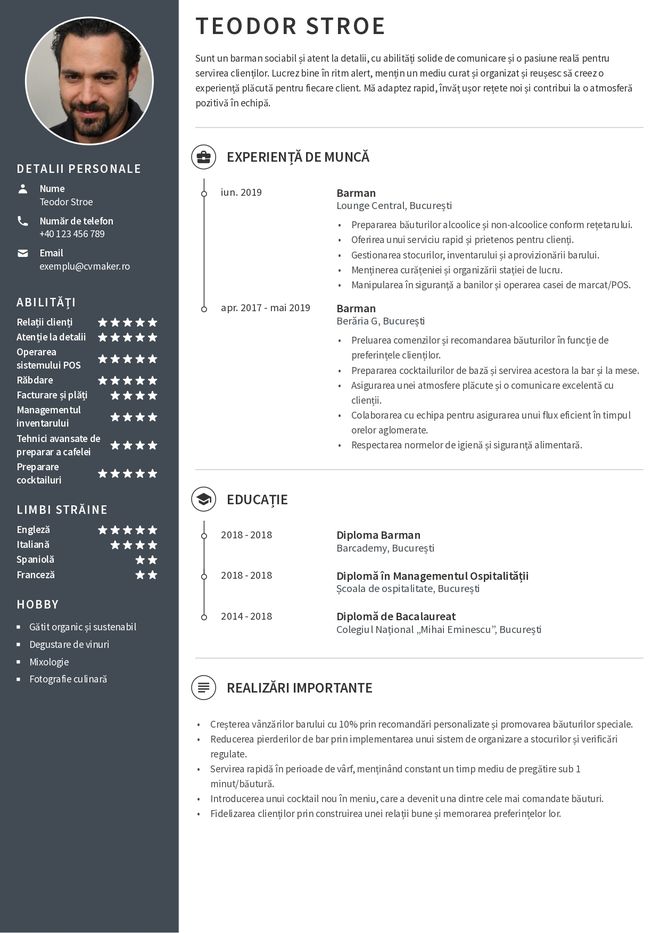 CV barman
