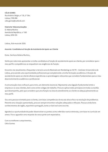Exemplo carta de apresentação cambridge castanho
