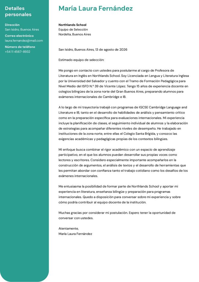 Ejemplo de carta de presentación docente con experiencia