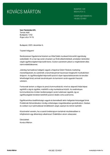 kísérőlevél sablon cornell zöld