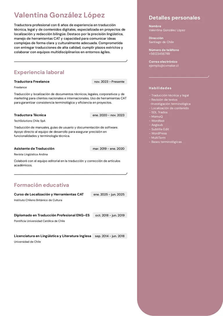Traductor cv ejemplo