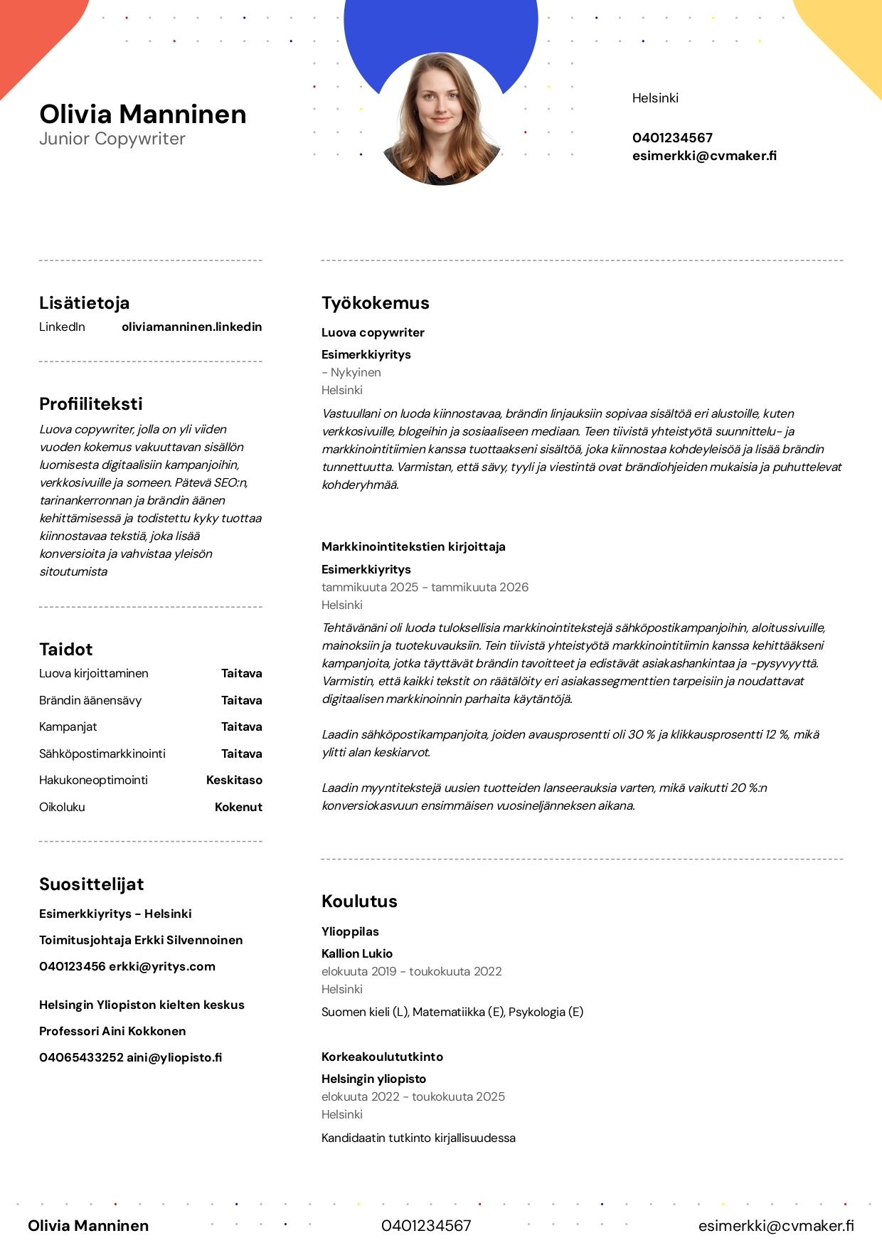 Esimerkki copywriter CV:stä