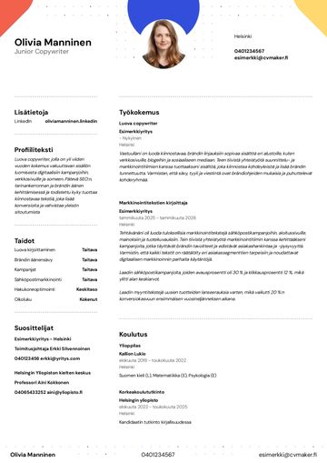 Esimerkki copywriter CV:stä