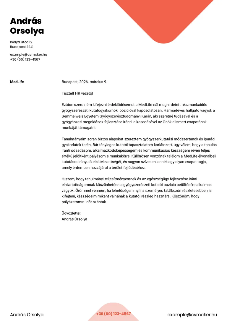 Diák motivációs levél nincs tapasztalat pelda