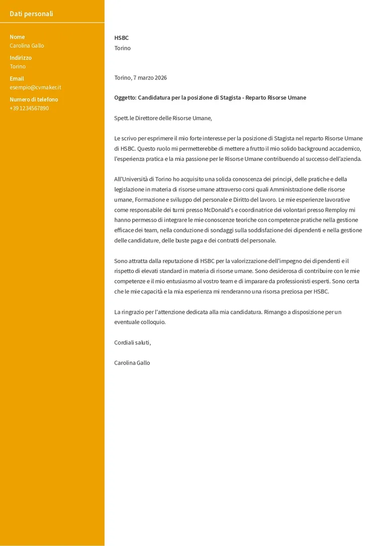 Esempio di lettera di presentazione per studente