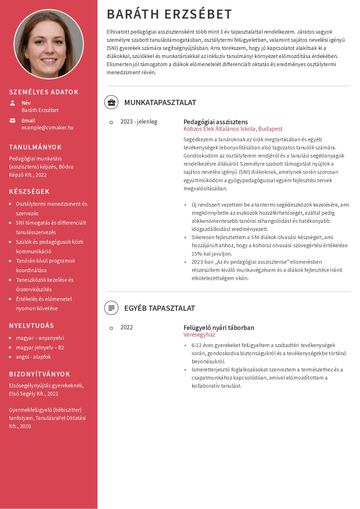 Pedagógiai asszisztens önéletrajz-minta