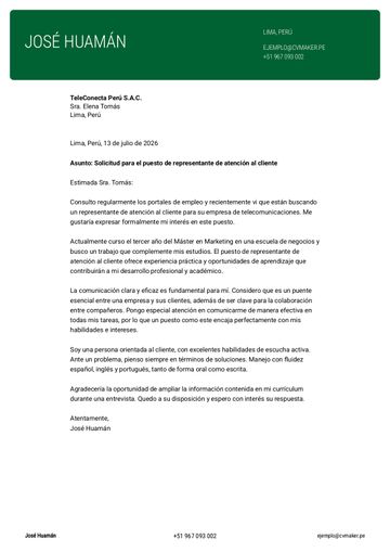 carta de presentación plantilla cornell verde