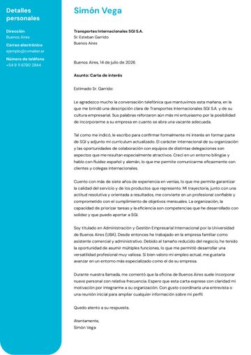 carta de presentación plantilla california azul
