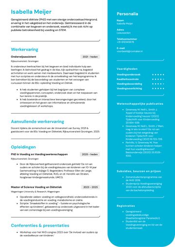 Academisch cv voorbeeld