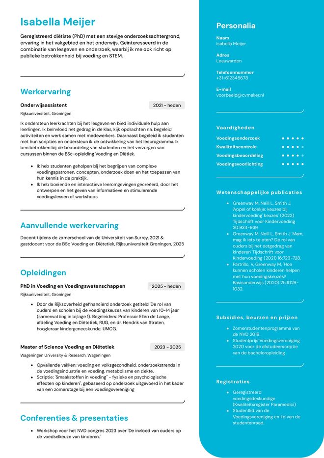 Academisch cv voorbeeld