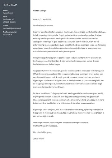 Docent sollicitatiebrief voorbeeld