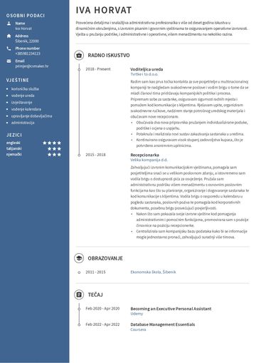 Primjer životopisa recepcionerke