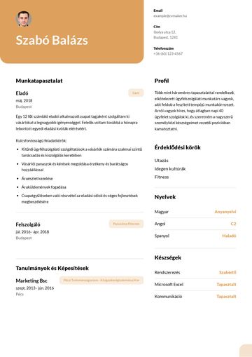 önéletrajz sablon columbia sárga