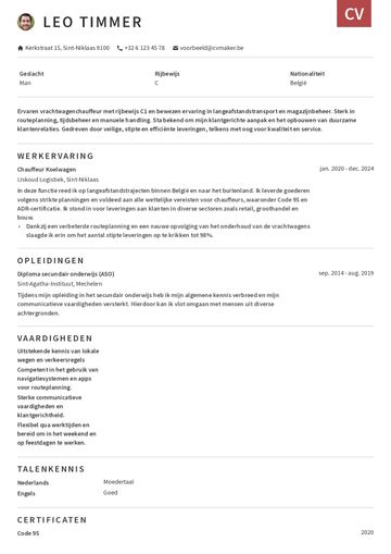 cv-voorbeeld vrachtwagenchauffeur