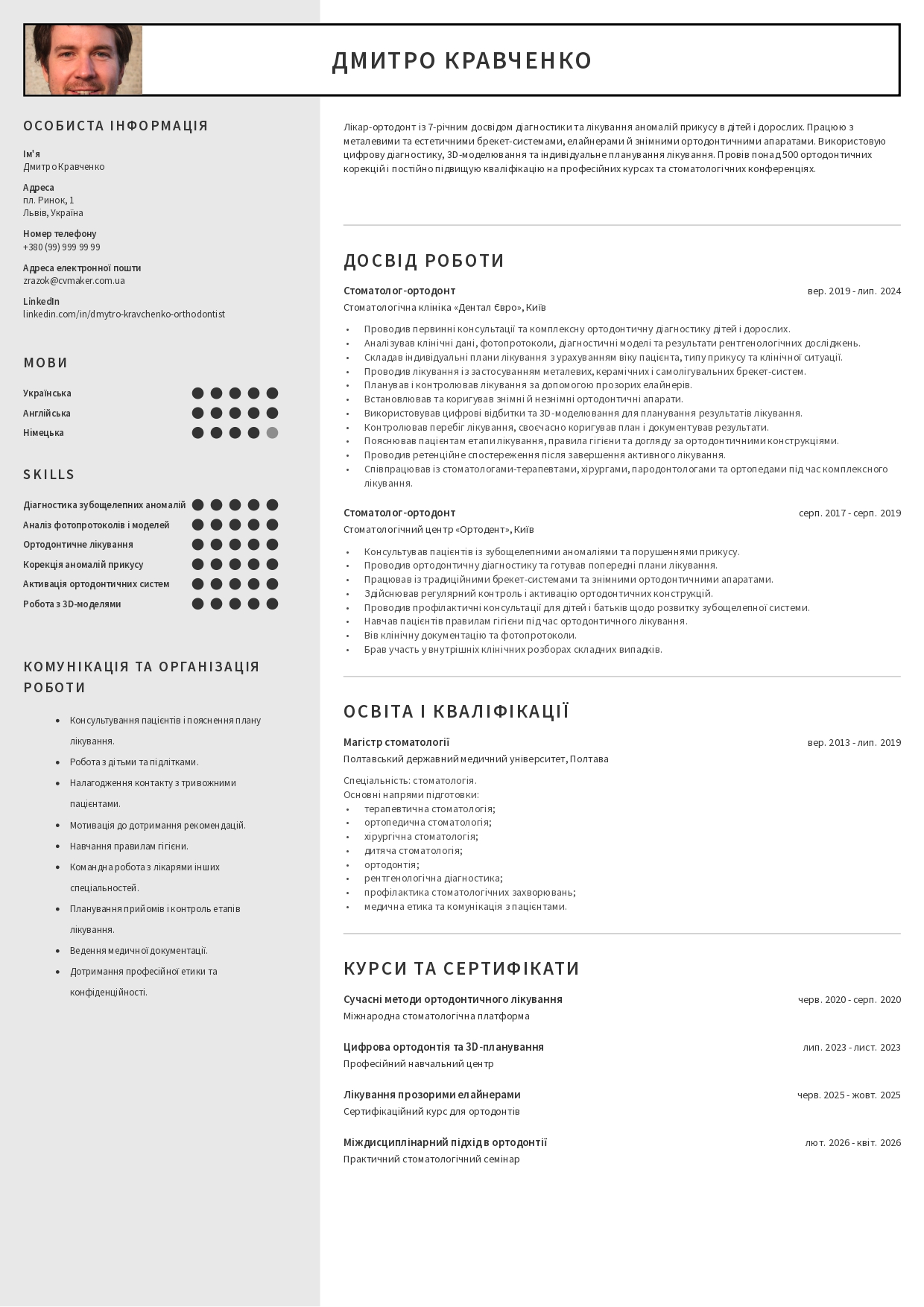 Резюме ортодонта