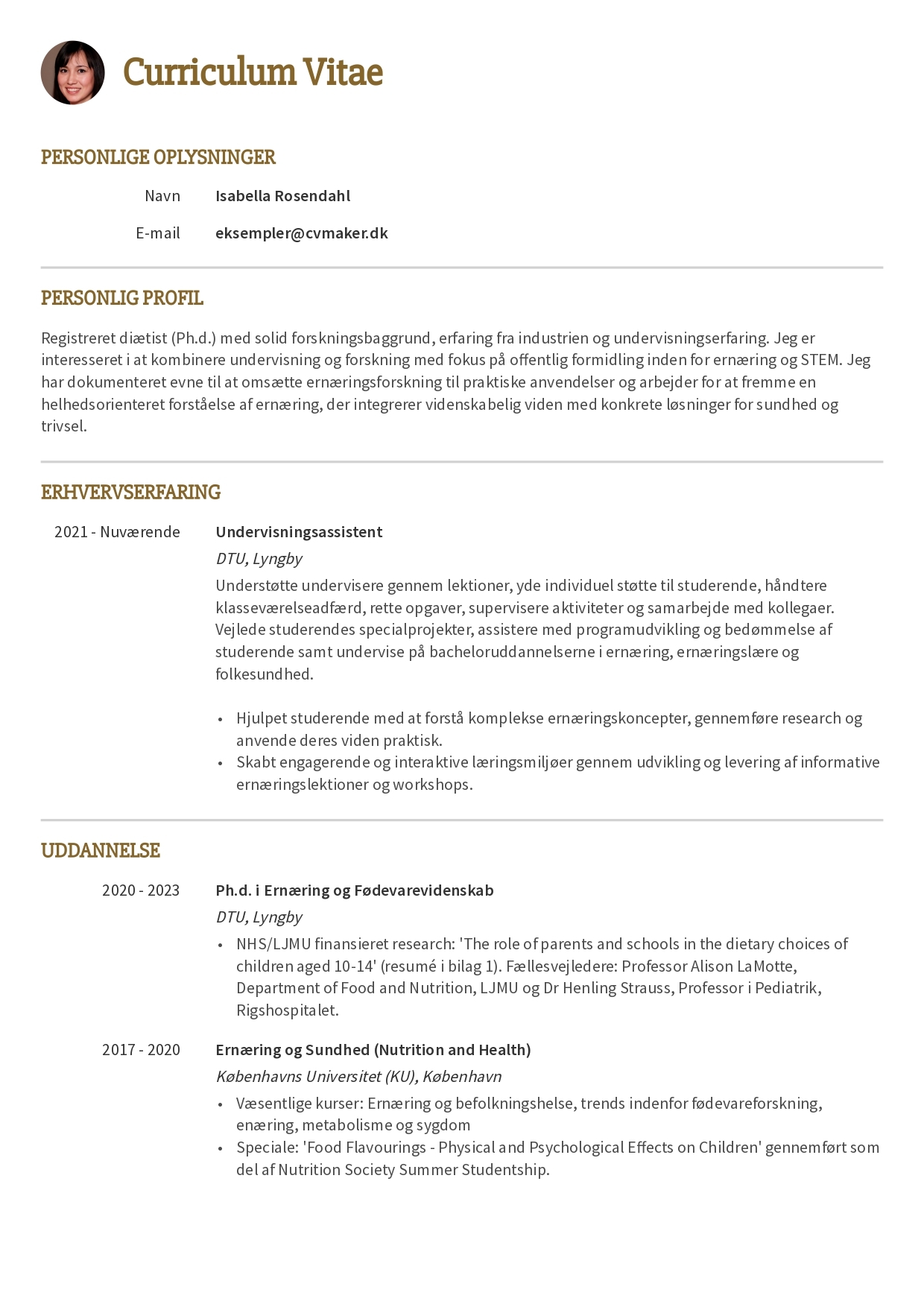 Eksempel på Tre-siders CV-skabelon 1