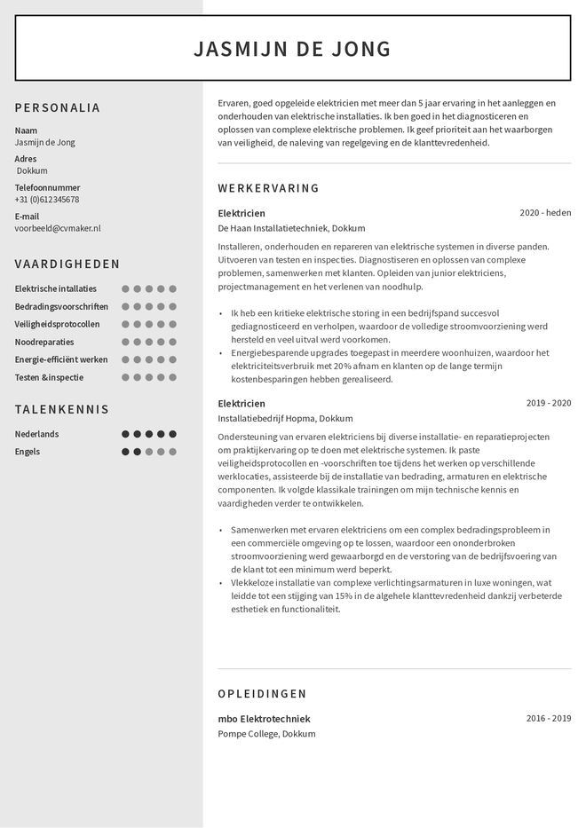 Electriciën cv voorbeeld
