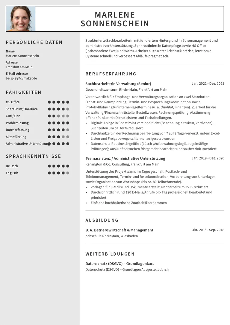 Sachbearbeiter lebenslauf beispiel