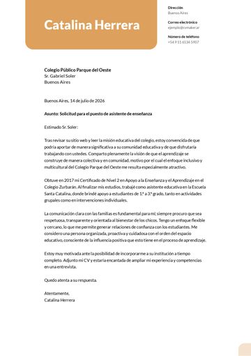 carta de presentación plantilla columbia amarillo