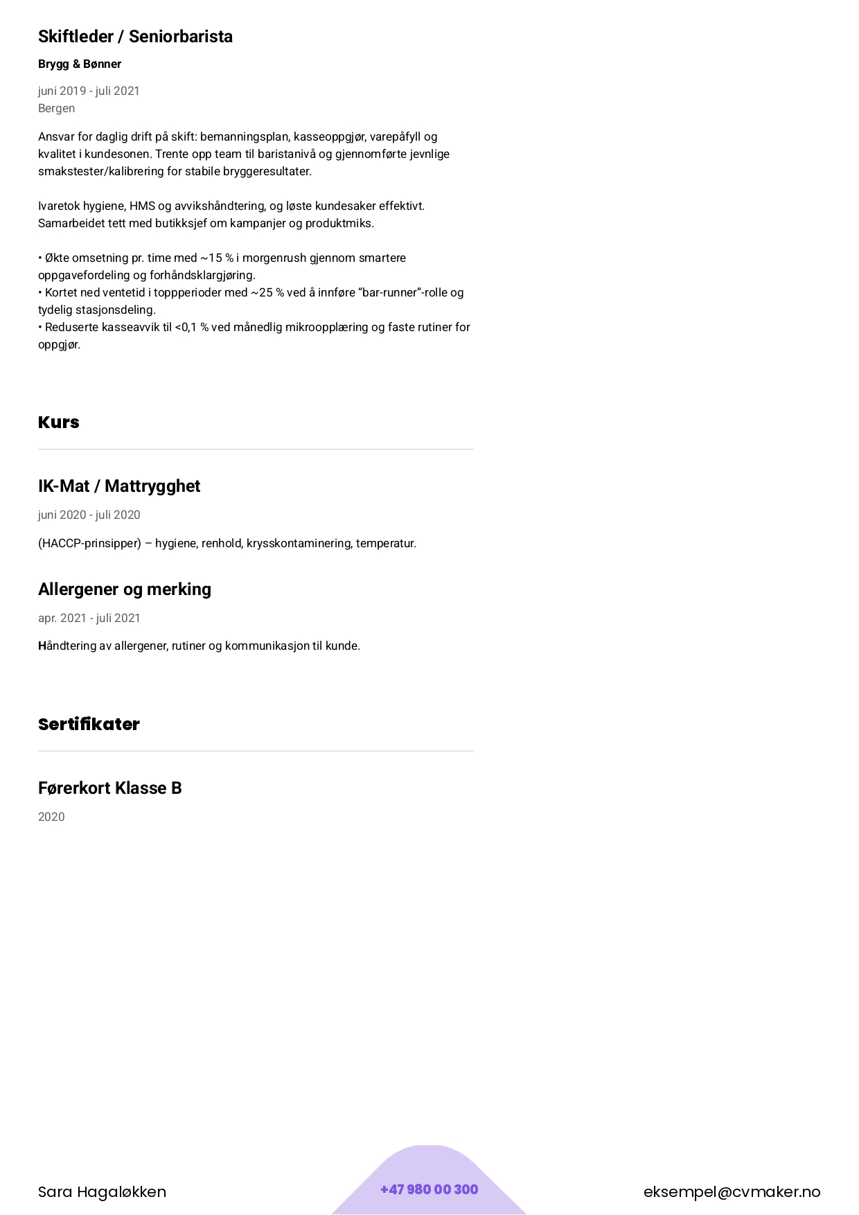 Barista cv eksempel 2
