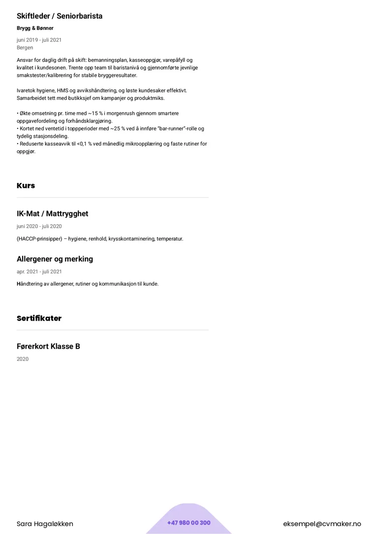 Barista cv eksempel 2