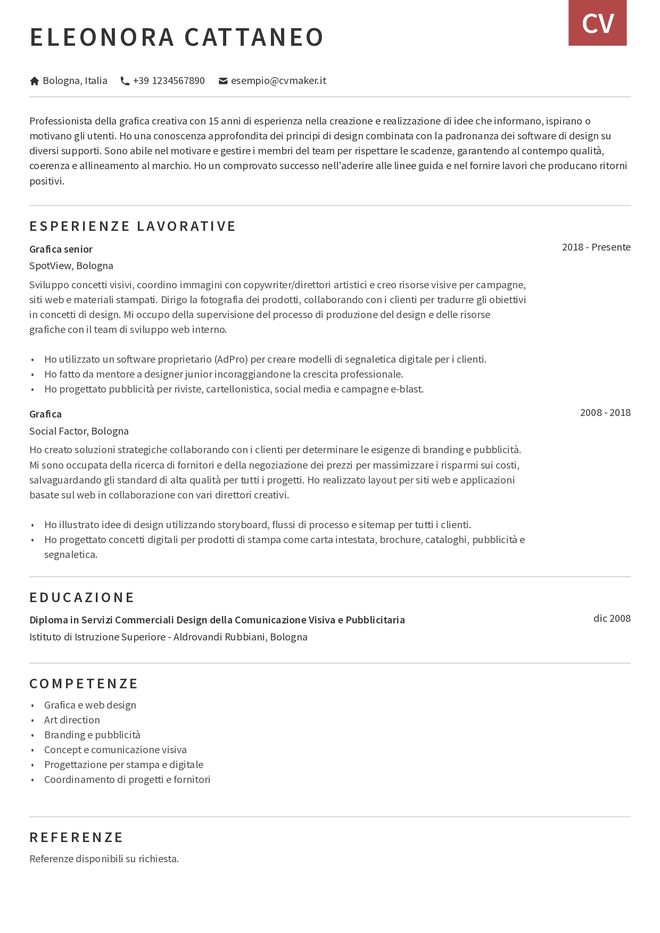 esempio di CV per grafico