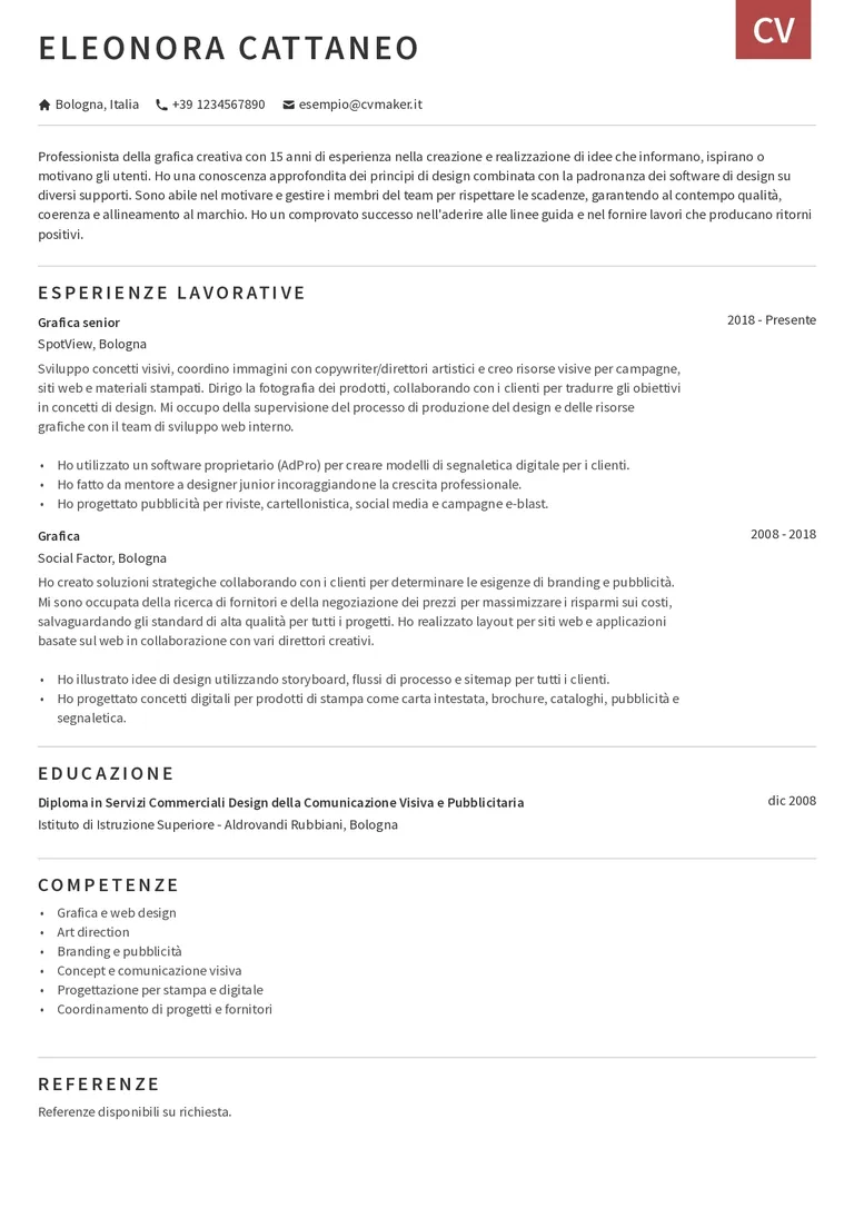 esempio di CV per grafico