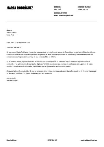 Ejemplo de carta de presentación corta