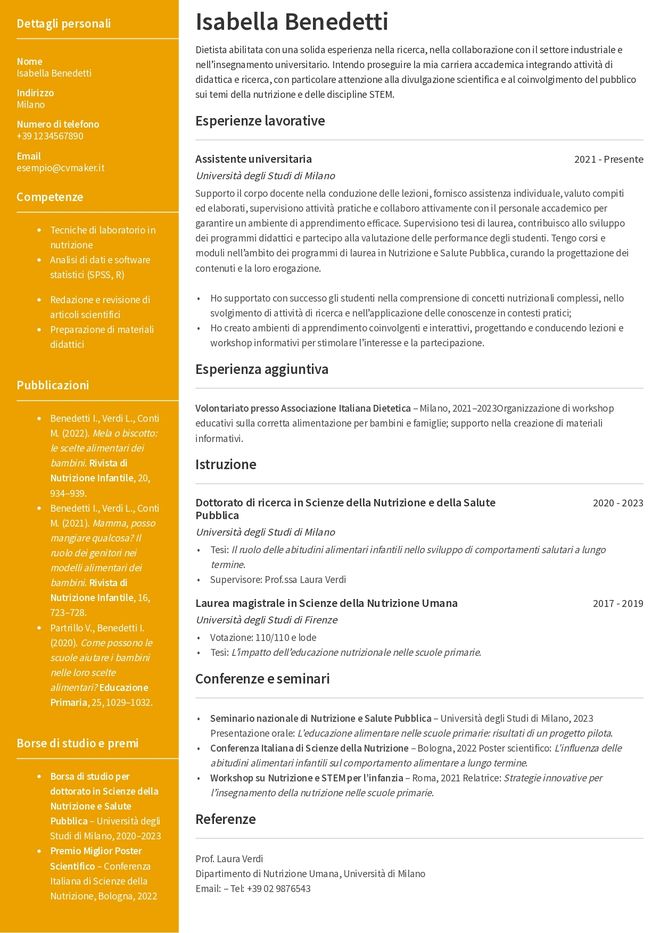 Esempio di CV accademico