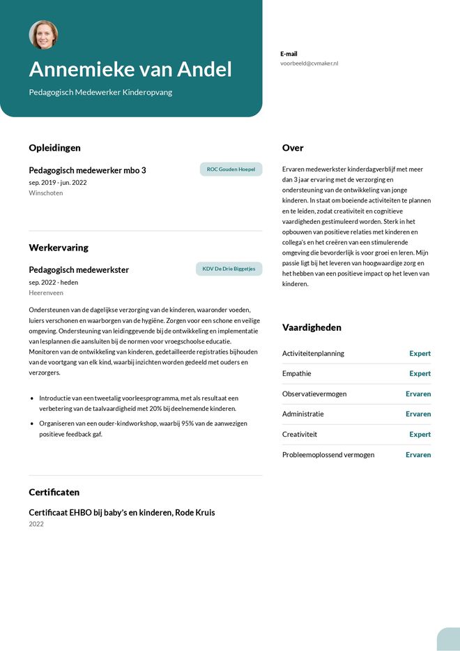 Kinderopvang cv voorbeeld