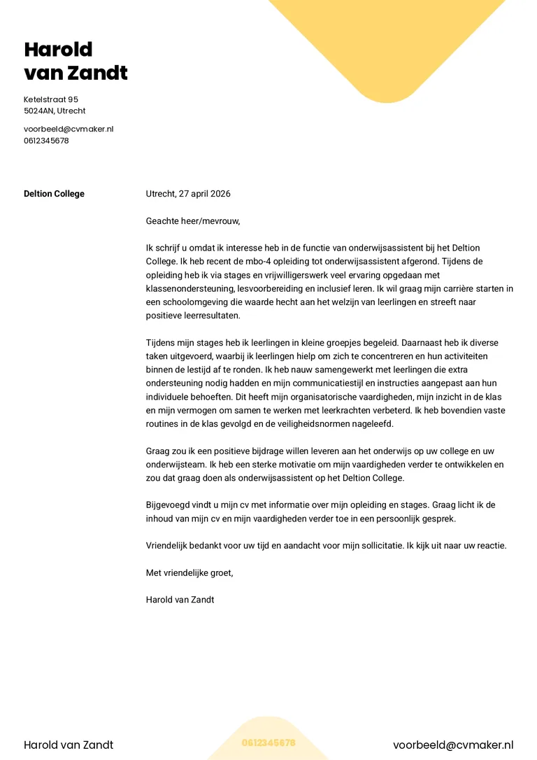 Docent sollicitatiebrief voorbeeld zonder werkervaring