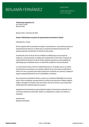 carta de presentación plantilla cornell verde