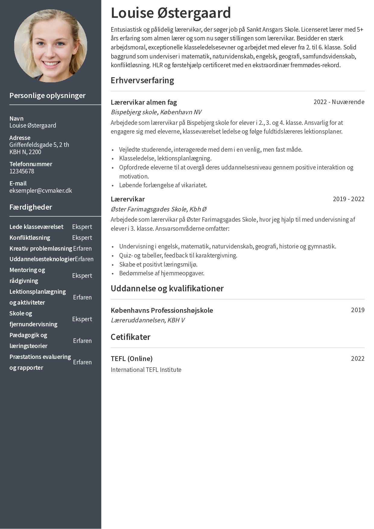 CV-eksempel lærervikar
