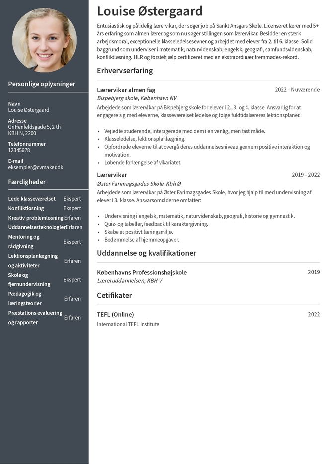 CV-eksempel lærervikar
