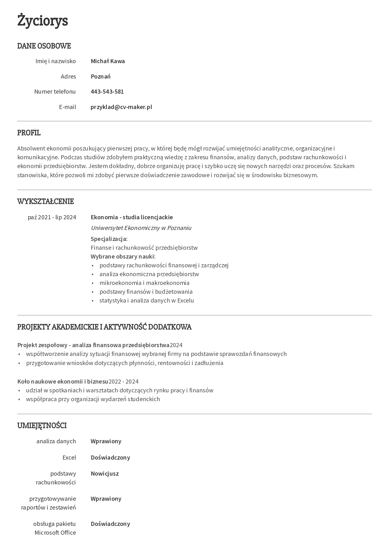 Prostego CV przyklad