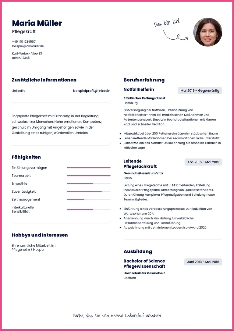 Adresse im lebenslauf beispiel