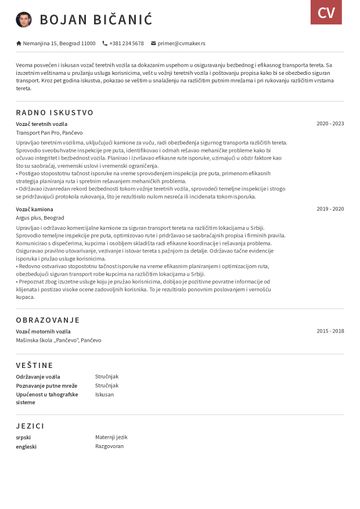 cv šablon otago crveno