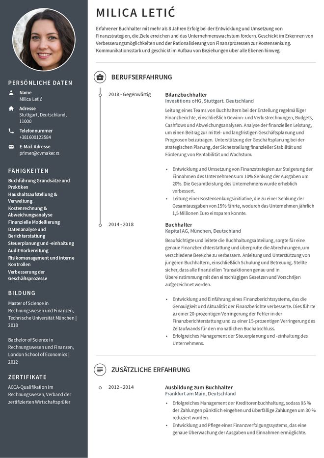 Primer CV-ja na nemačkom jeziku