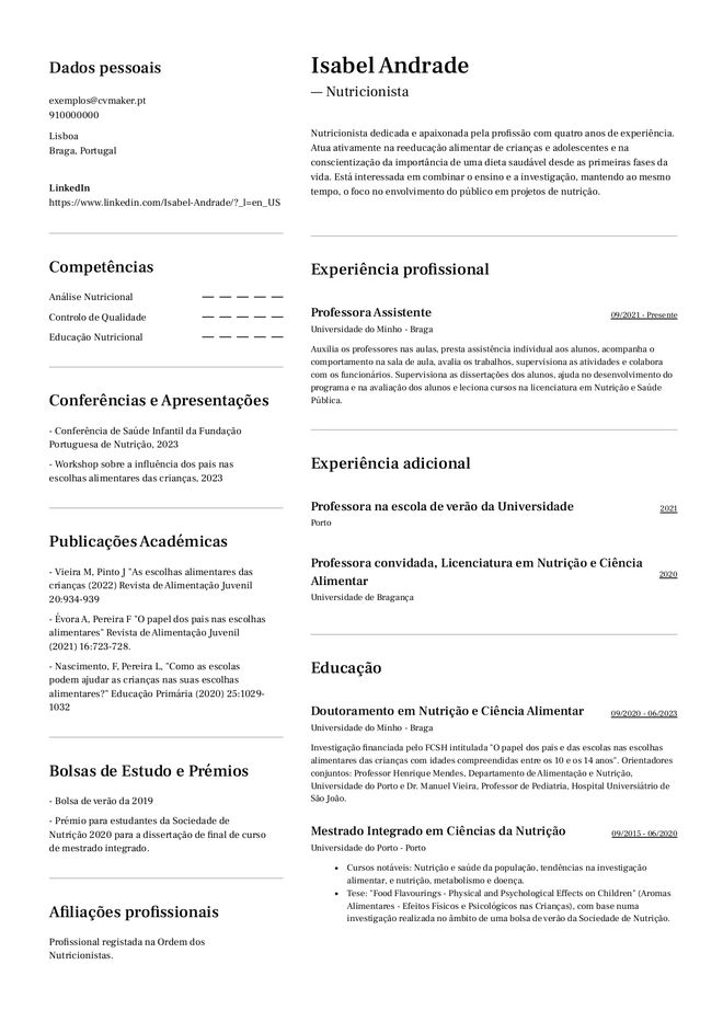 Exemplo de curriculum vitae académico