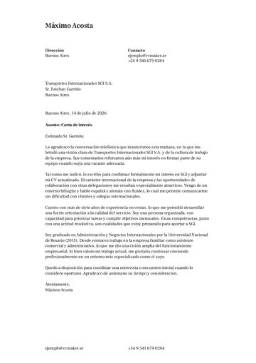carta de presentación plantilla toronto