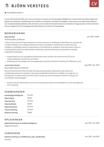 Data scientist cv voorbeeld