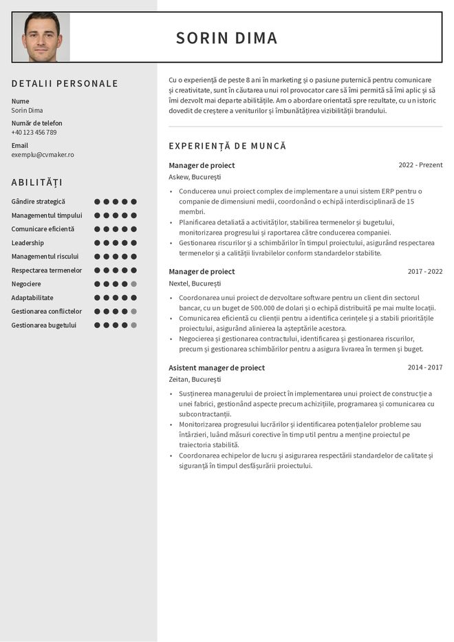 Exemplu de CV marketing