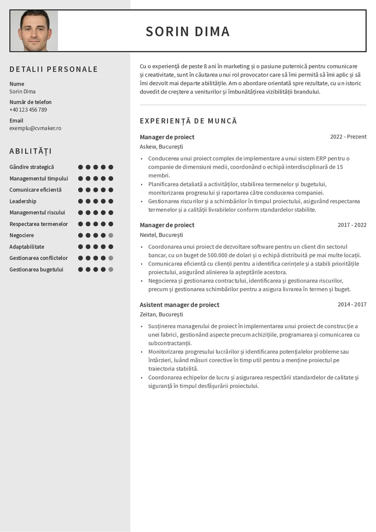 Exemplu de CV marketing