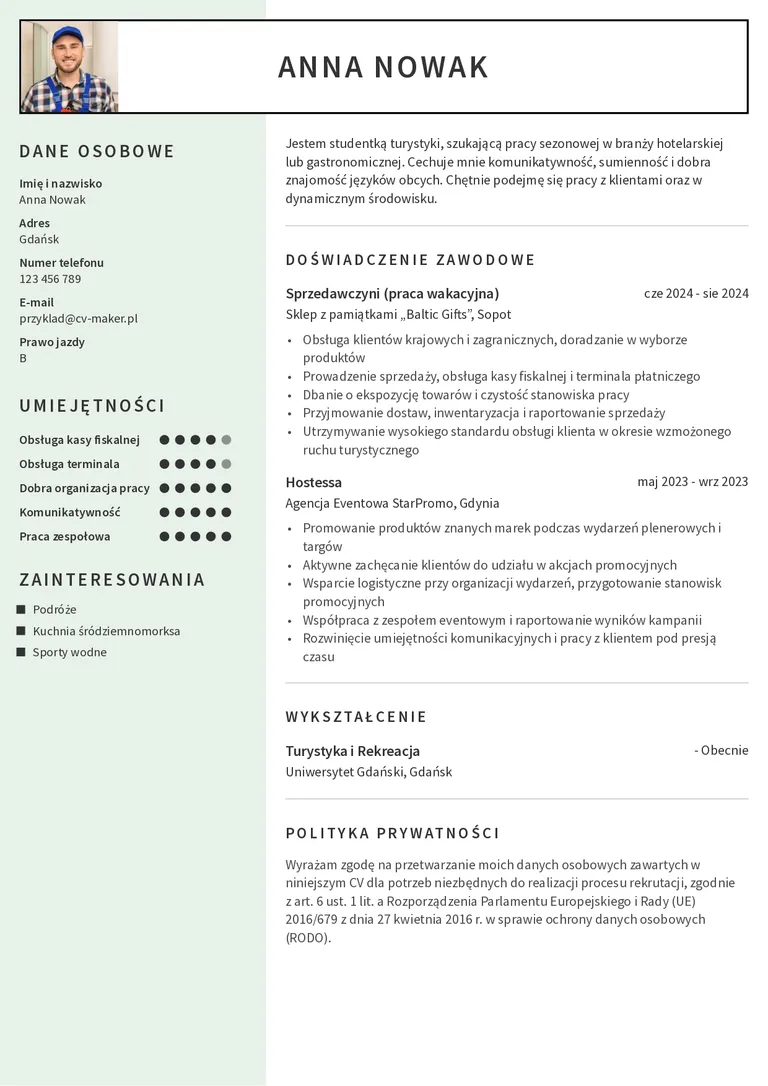 Summer jobs CV