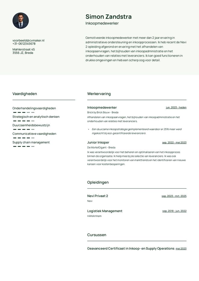 Inkoper cv voorbeeld